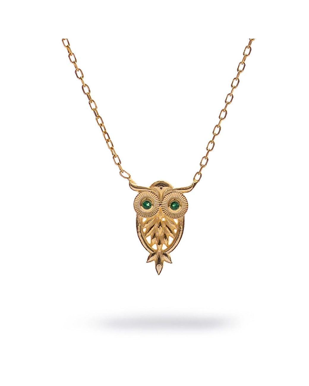 Ebru Jewelry Metallic Mystic Owl Emerald Eyes Necklace