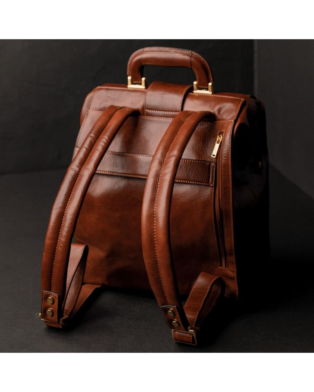 Time Resistance Brown Cognac Leather Backpack for men