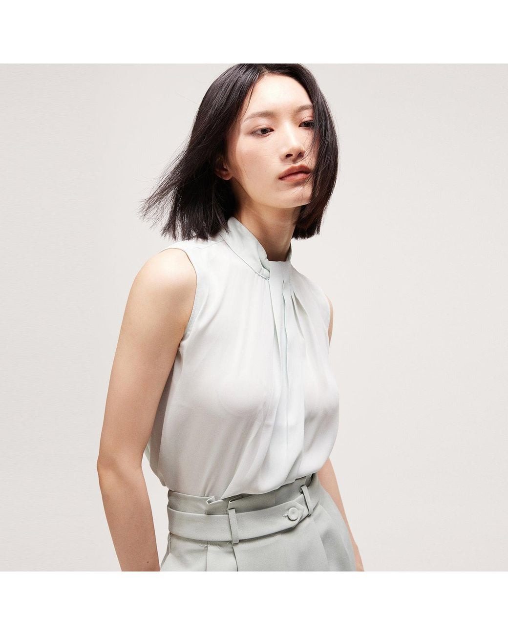 Smart and Joy Blue Neutrals Draped Sleeveless Top- Light Mint