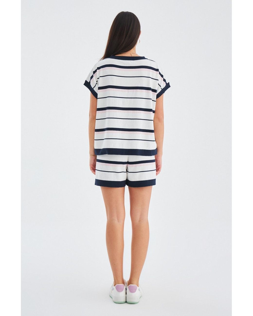 Peraluna Multicolor Marine Knitted Blouse & Shorts Set