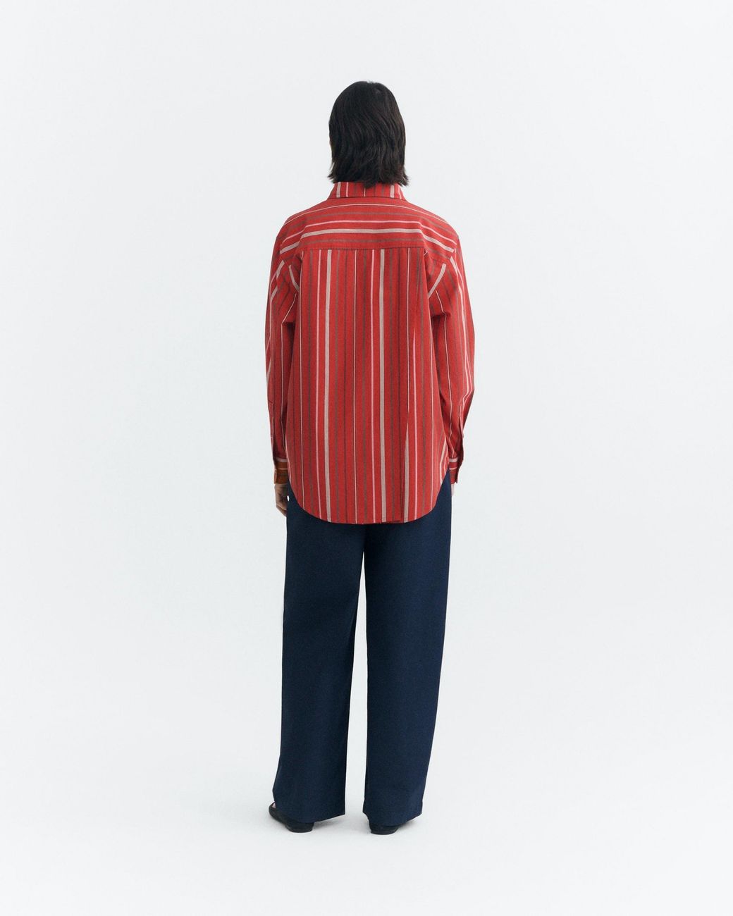 Thinking Mu Red Odelia Oversized Striped Blouse
