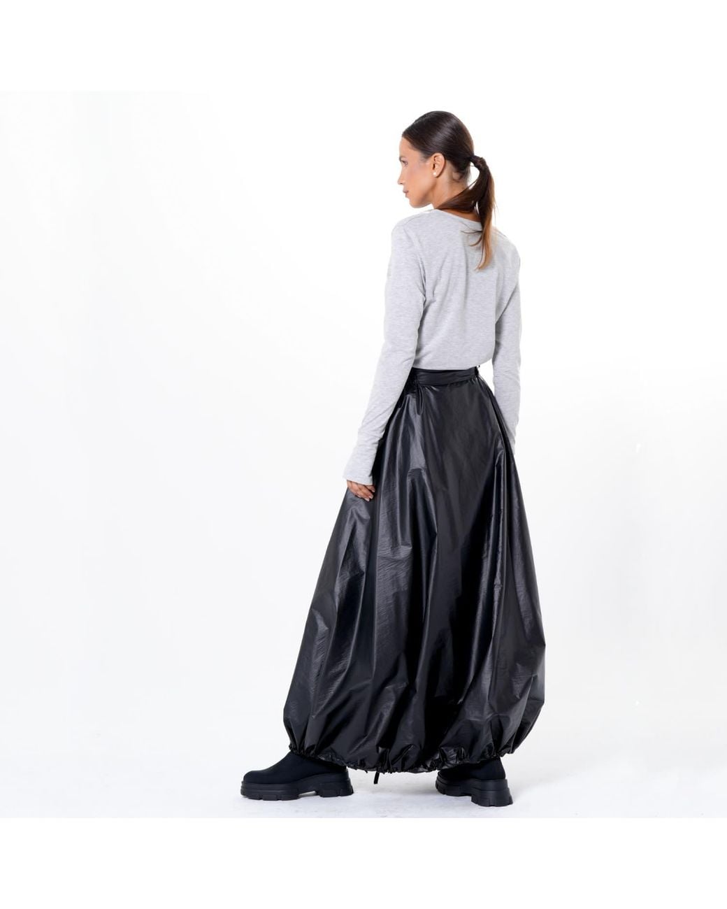 Metamorph Black Voluminous Maxi Skirt With Adjustable Hem