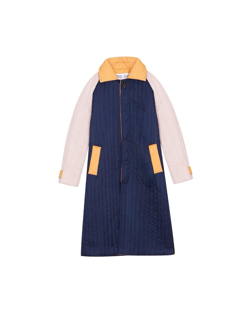 London Atelier Byproduct Blue Neutrals Patchwork Colour Block Quilt Long Jacket