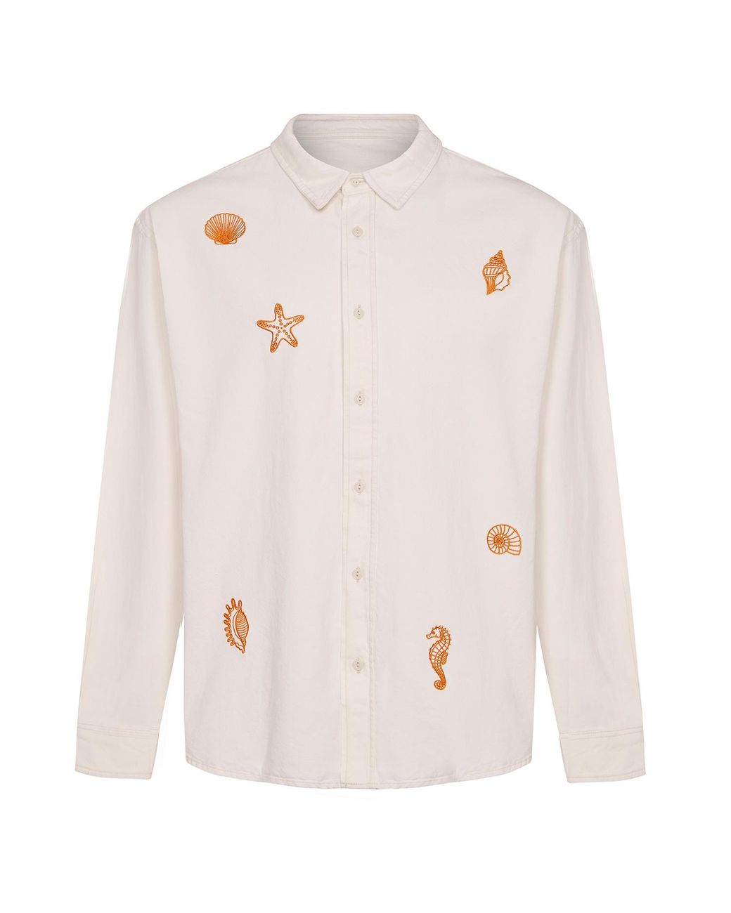 INGMARSON Pink Shell Embroidered Organic Cotton Shirt Ecru for men
