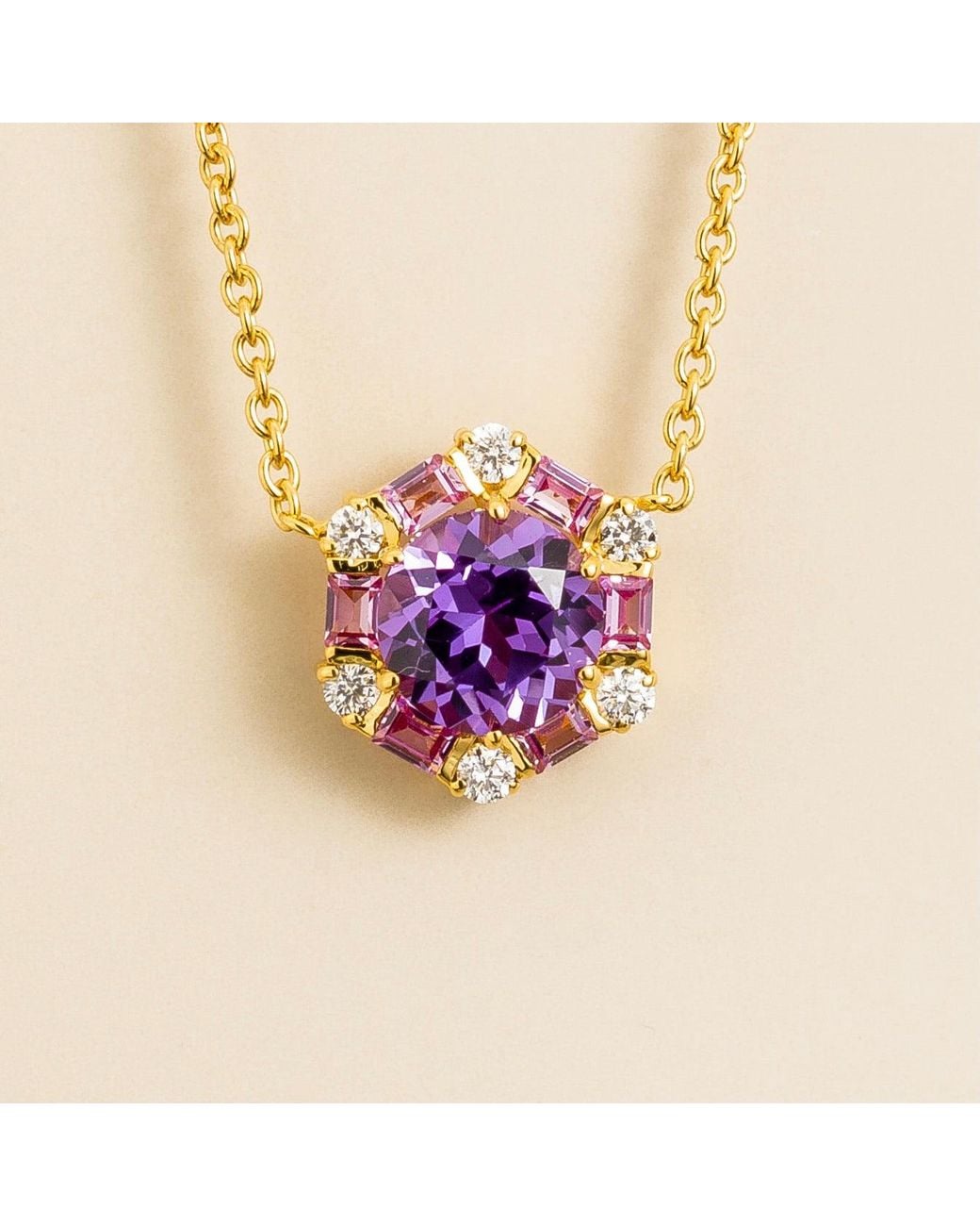 Juvetti Purple Melba Necklace Set With Sapphire, Sapphire & Diamond
