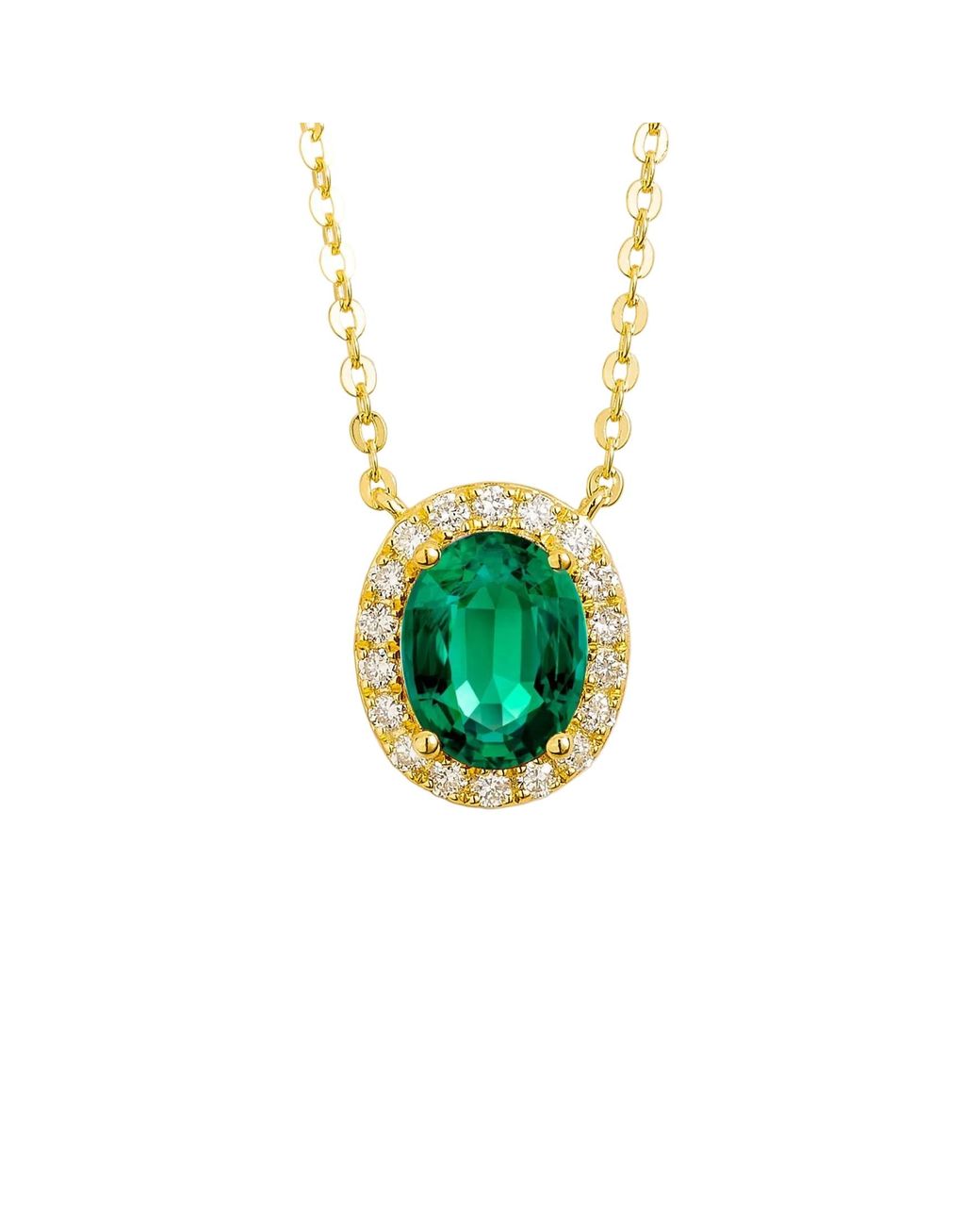 Juvetti Green Mina Oval Emerald & Diamond Halo Necklace
