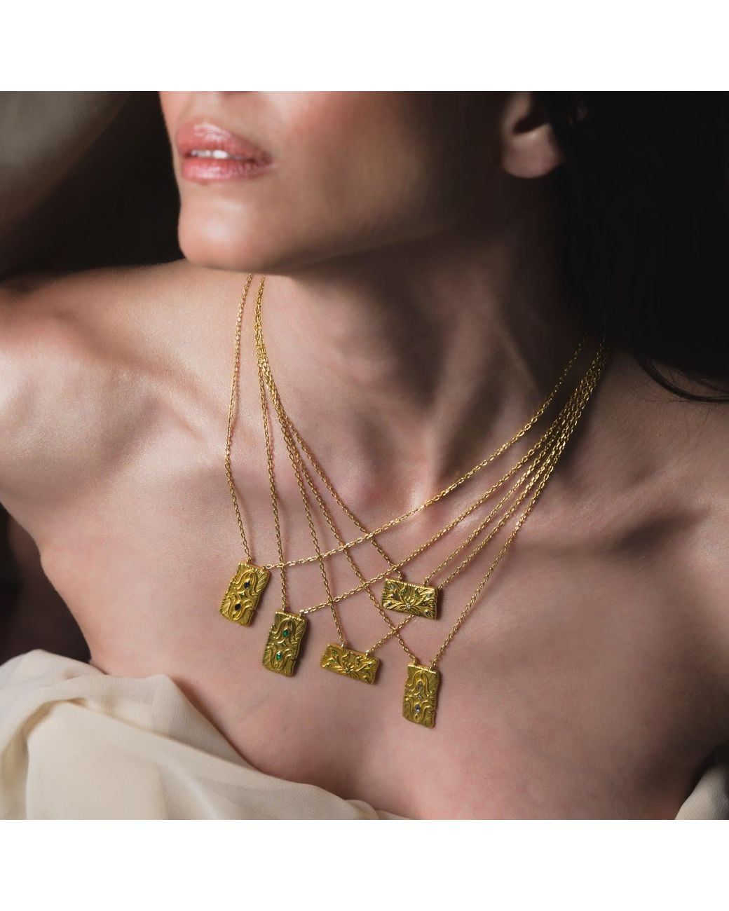 Myrto Katramadou Jewellery Metallic Infinity Necklace-Plated -Two Stones- Emerald