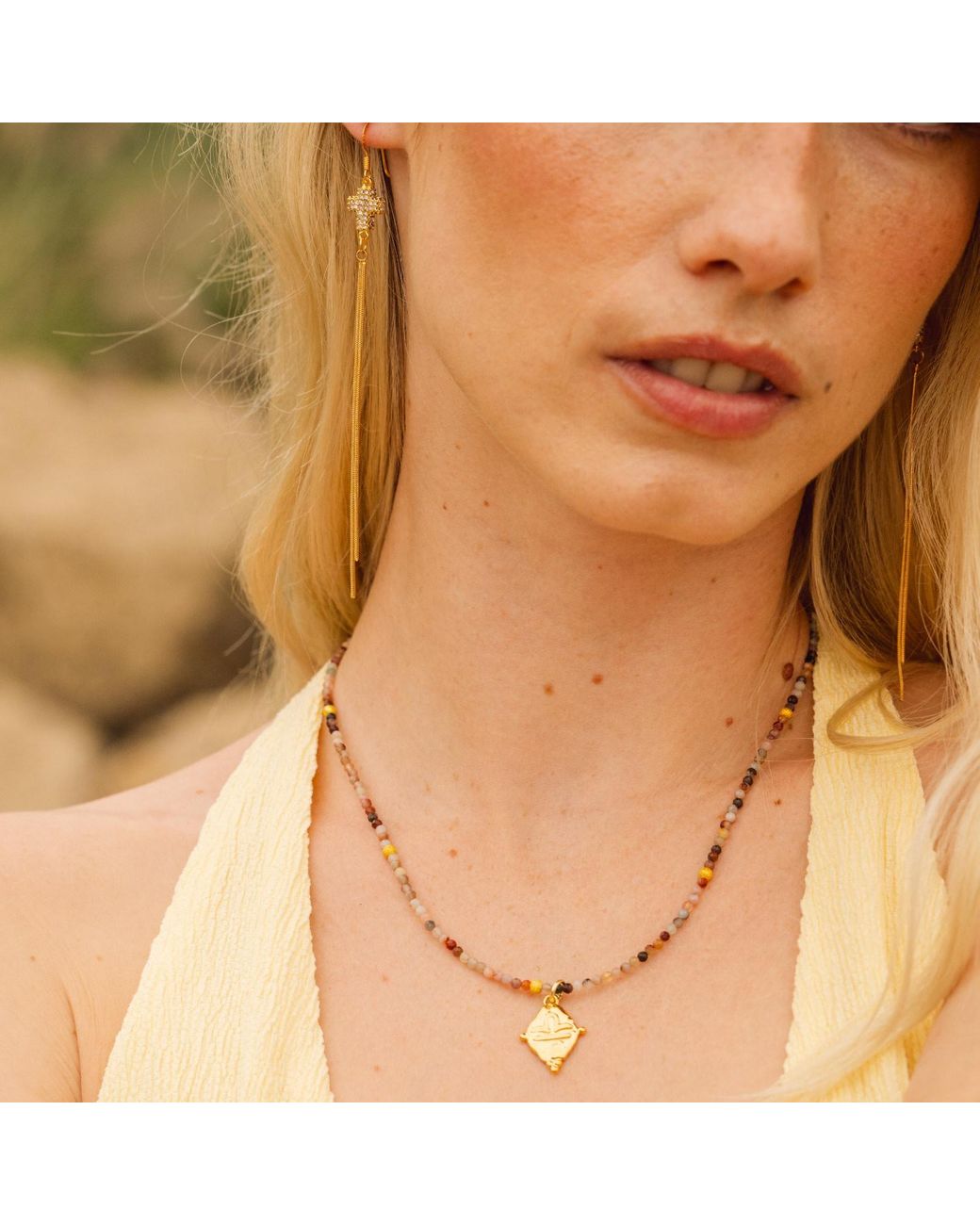 Seven Saints Metallic Libra Gemstone Choker Necklace, Multi-Colored Opal, Rhodium Plated