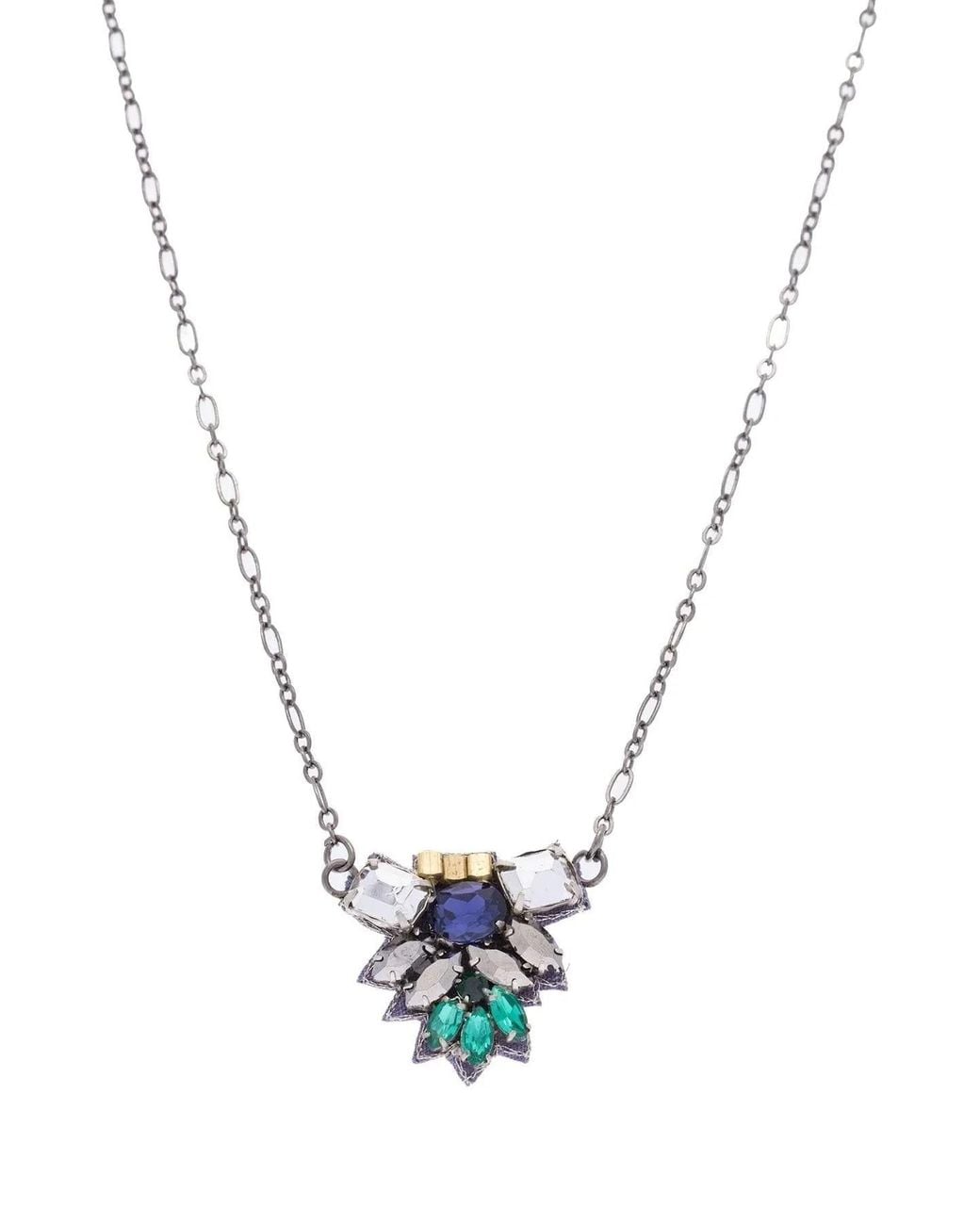 Saachi White Modern Mosaic Crystal Pendant Necklace