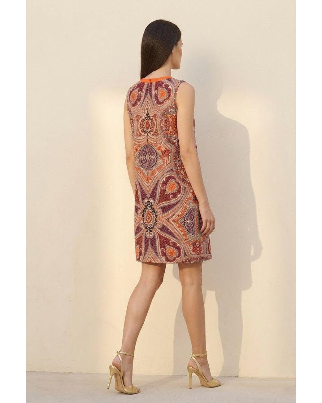 Conquista Red Ornate Paisley Panel Dress