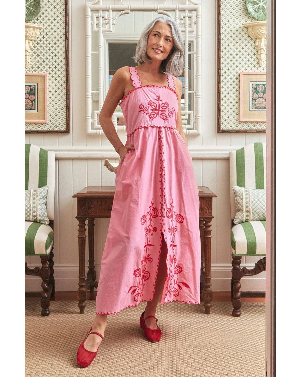 Adrift Clothing Solene Embroidered Sun Dress in Pink | Lyst