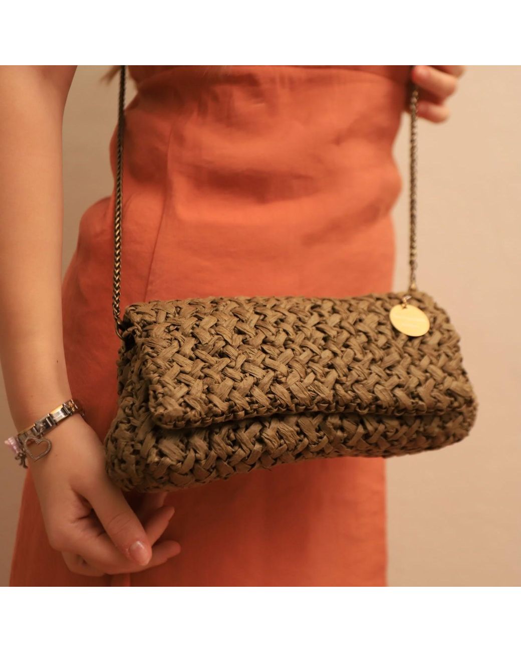 Springmoonatelier Metallic Raffia Shoulder Bag