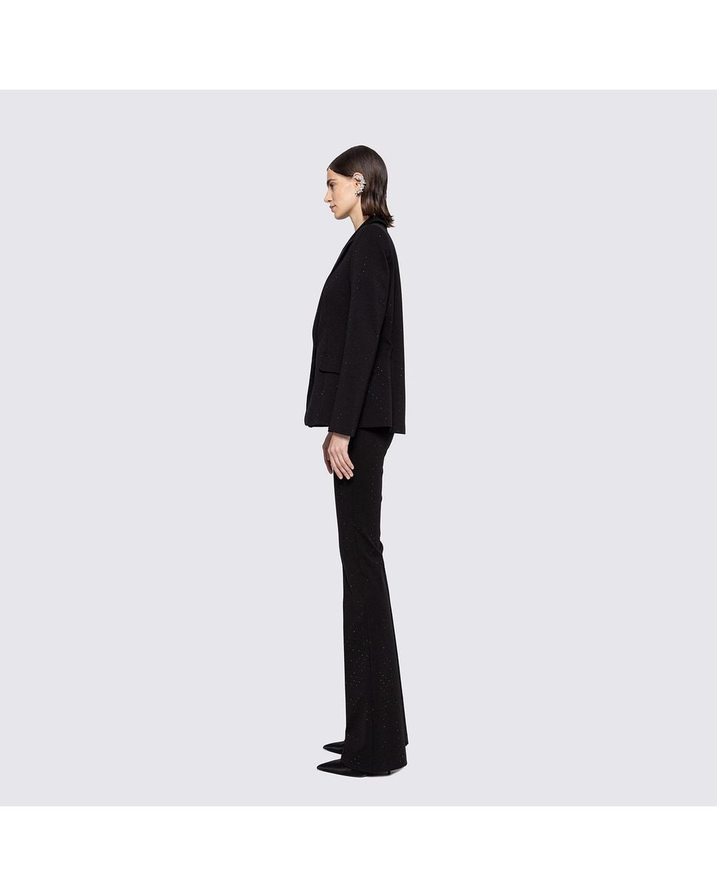 Nissa Black Crystal-Embellished Fitted Blazer
