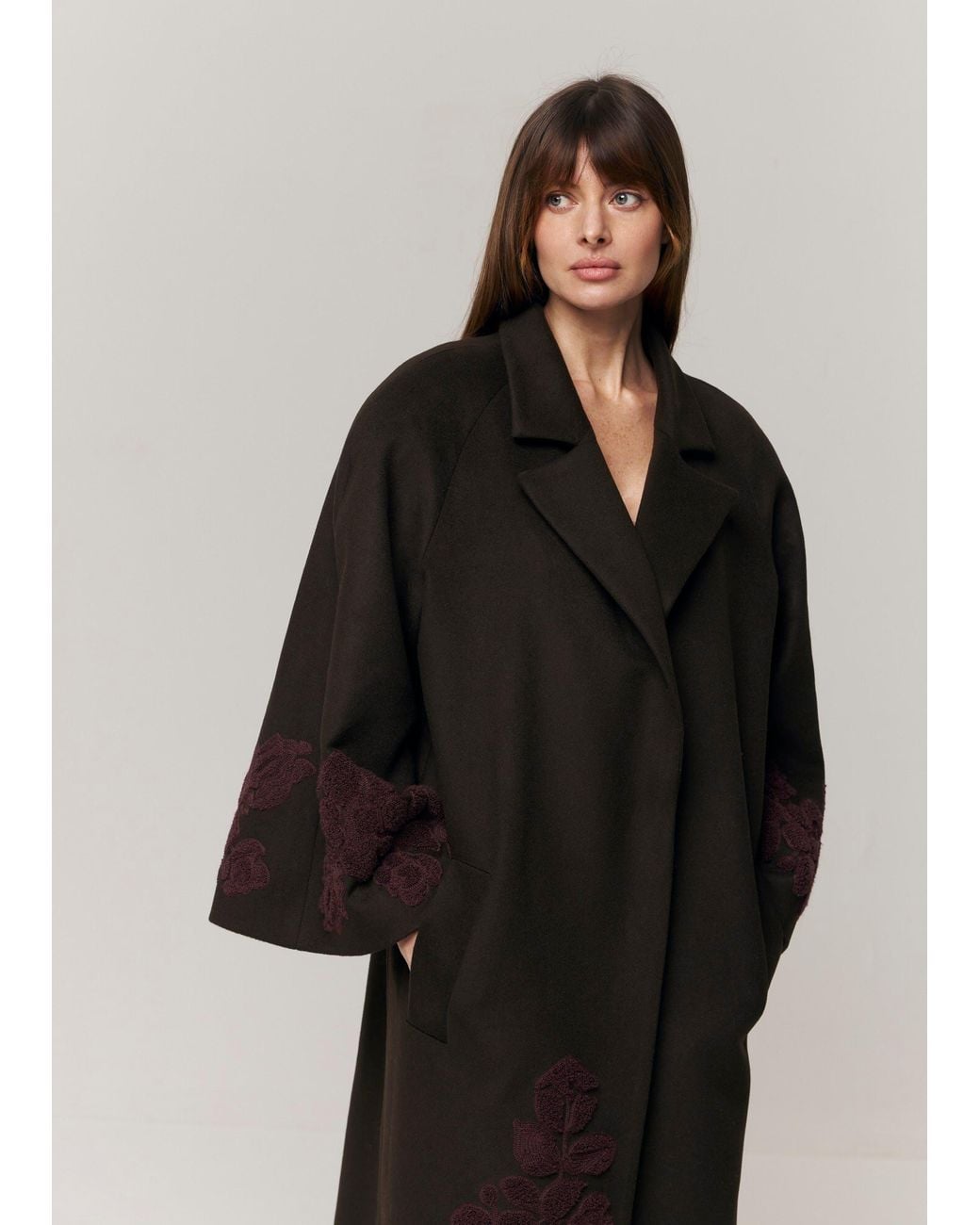 Annabo Ashen Rose Embroidered Wool & Cashmere Coat
