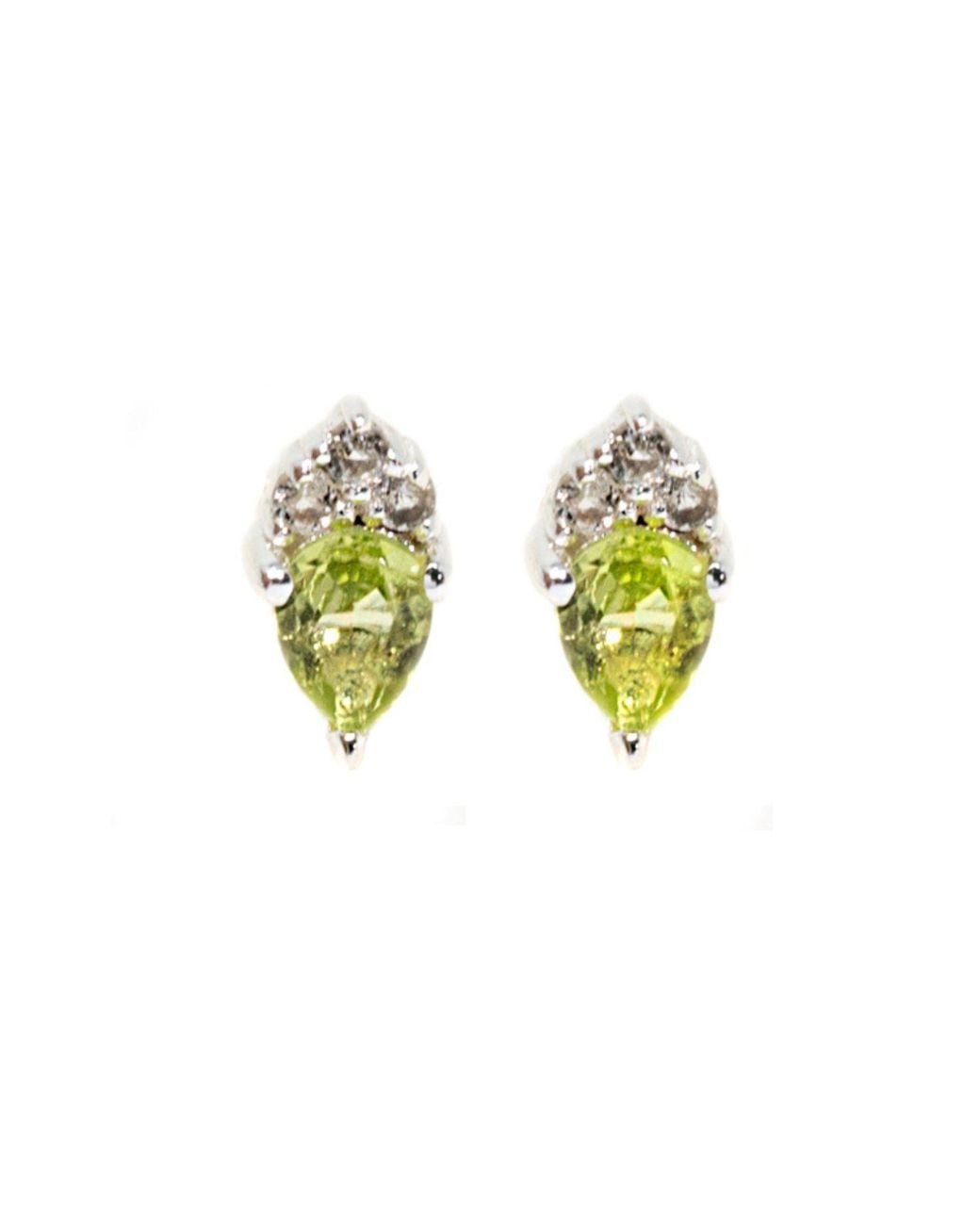 NASI SILVER Green Pear Atarah Studs- Peridot & Topaz
