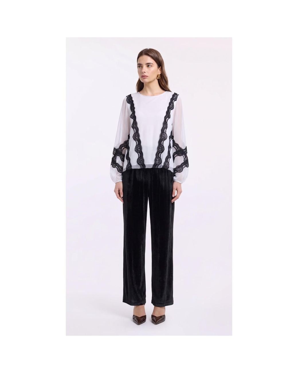 concept A trois Multicolor Blouse With Hand-Applied Lace