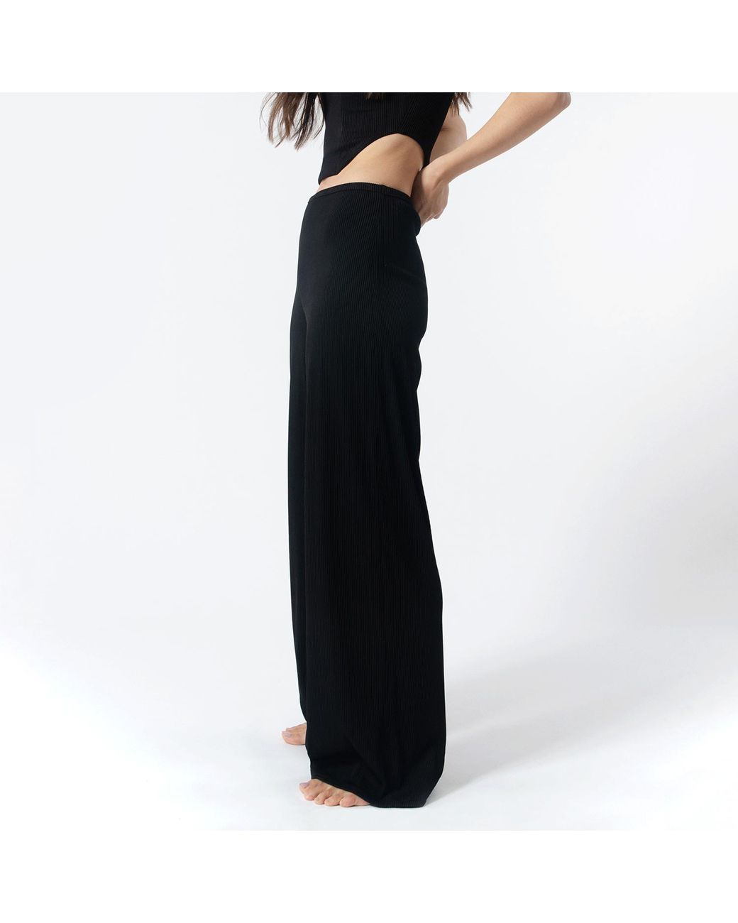 Audrey Vallens Black Palazzo Rib Pants