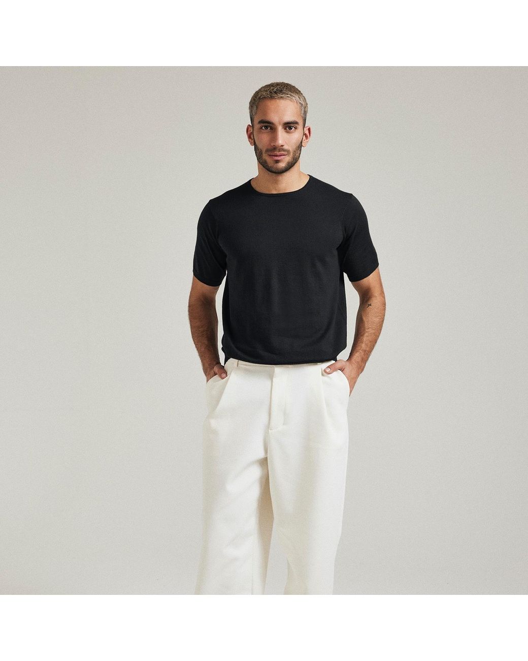 Salts Cashmere Black Short Sleeved Knitted Tee for men