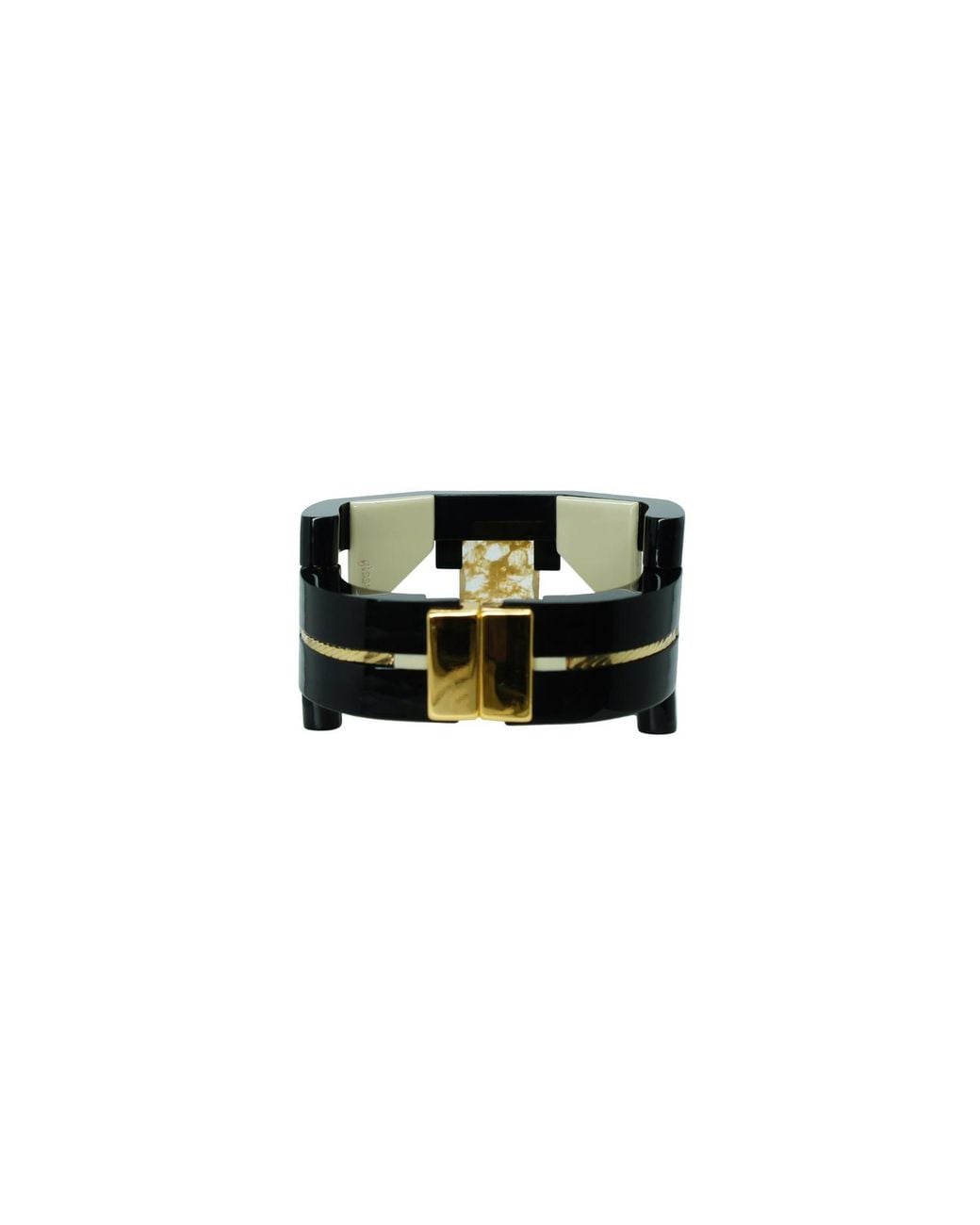 Gissa Bicalho Black Handmade Acrylic Bracelet Deco Rectangular Shaped Stone Kahki