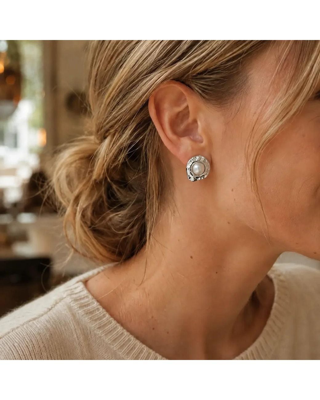 Angel Barocco Metallic Freshwater Pearl Hammered Organic Stud Earrings