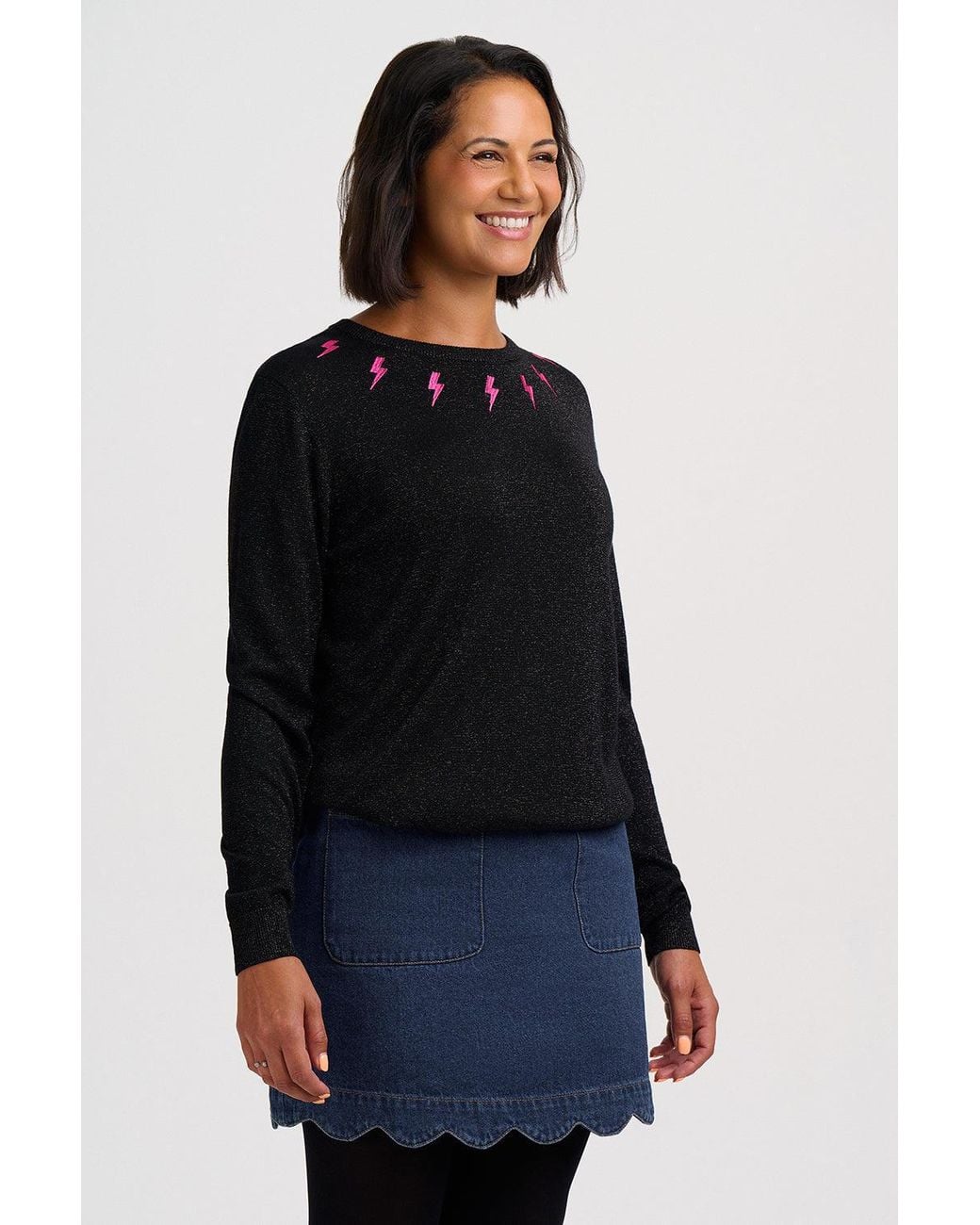 Sugarhill Black Astrid Sparkly Sweater Lightning