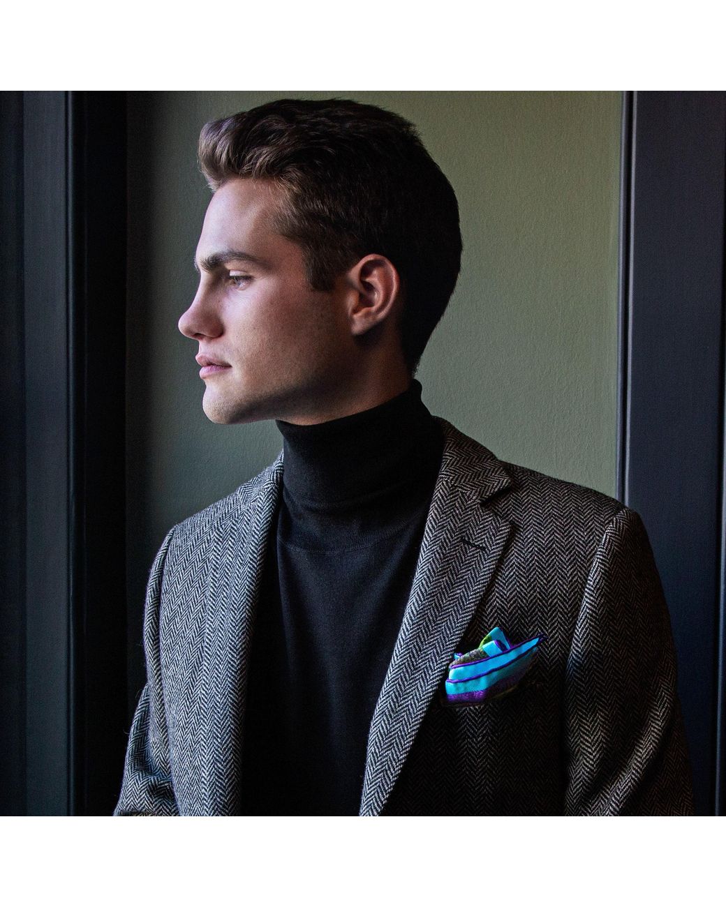Otway & Orford Green 'Tennis Passion' Silk Pocket Square. Full-Size for men