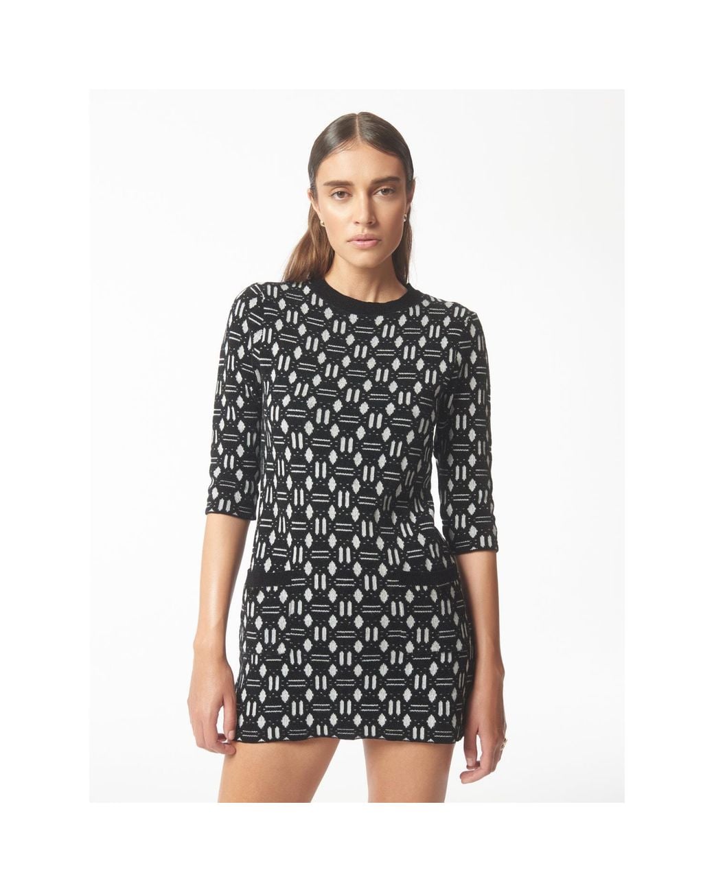 Sour Figs Black Geometric Jacquard Knit Dress