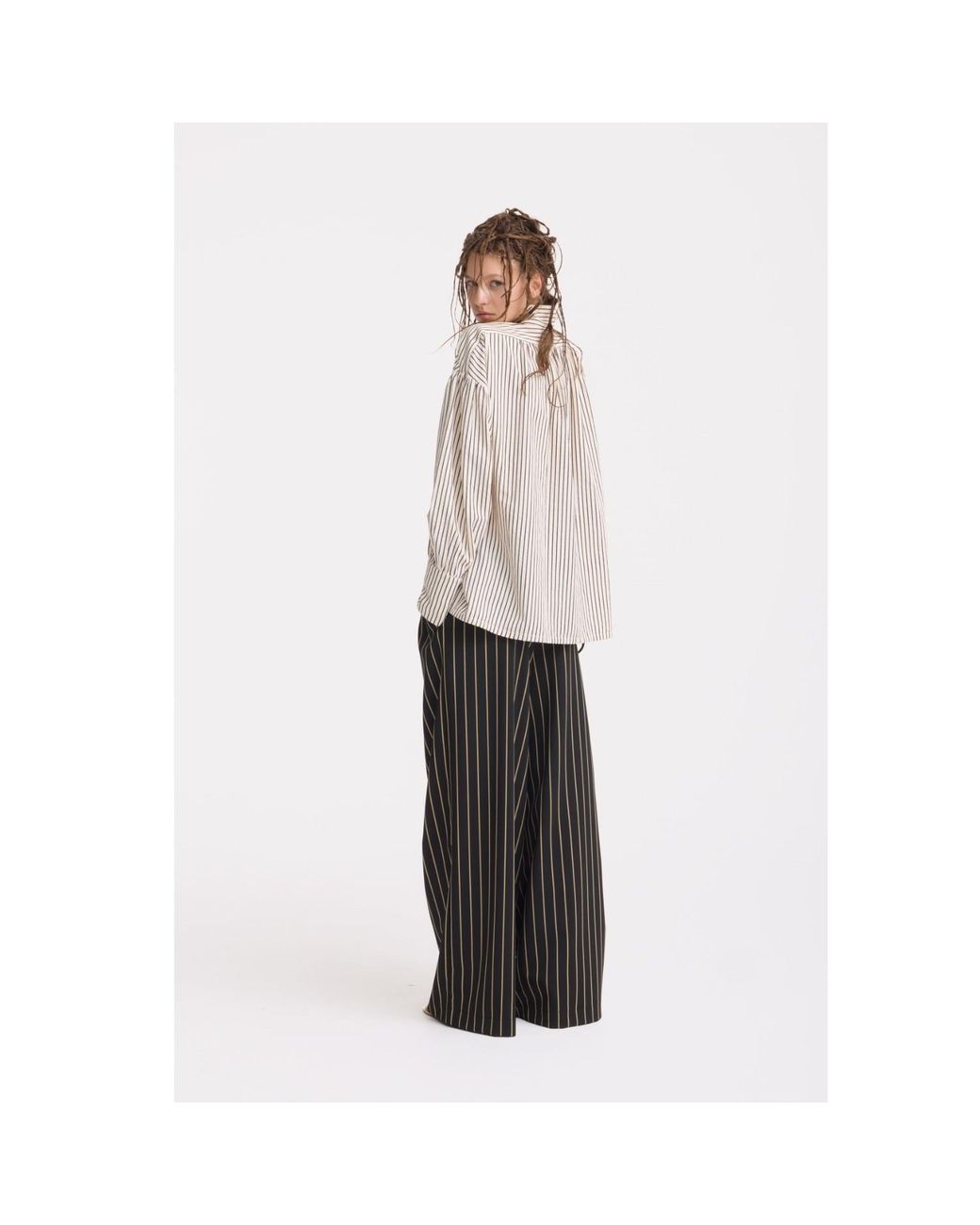 Julia Allert White Neutrals Striped Oversized Long Sleeve Blouse – Ivory