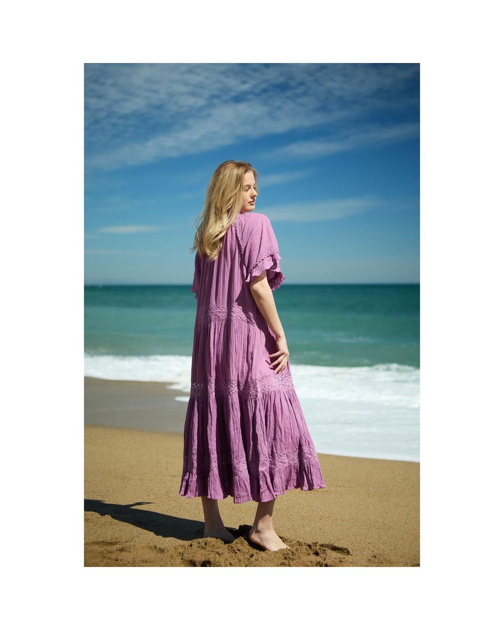 Saachi Purple Cotton Long Kaftan Dress