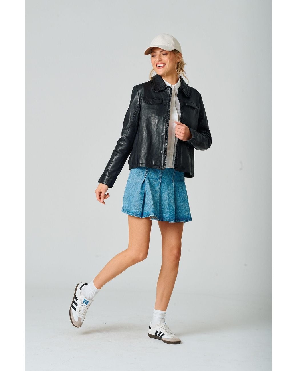 Mauritius Black Leather Shacket Frill Collar Limma