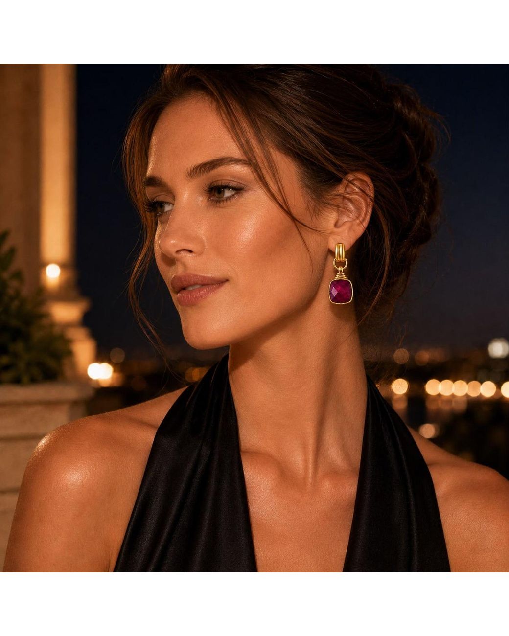 By Ozge Purple Crimson Reverie Ruby Tone Burgundy Stone Drop Earrings