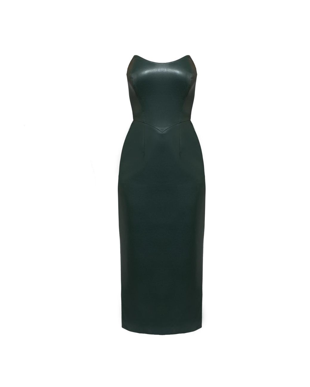 Nomi Fame Green Angelina Dark Faux Leather Corset Midi Dress