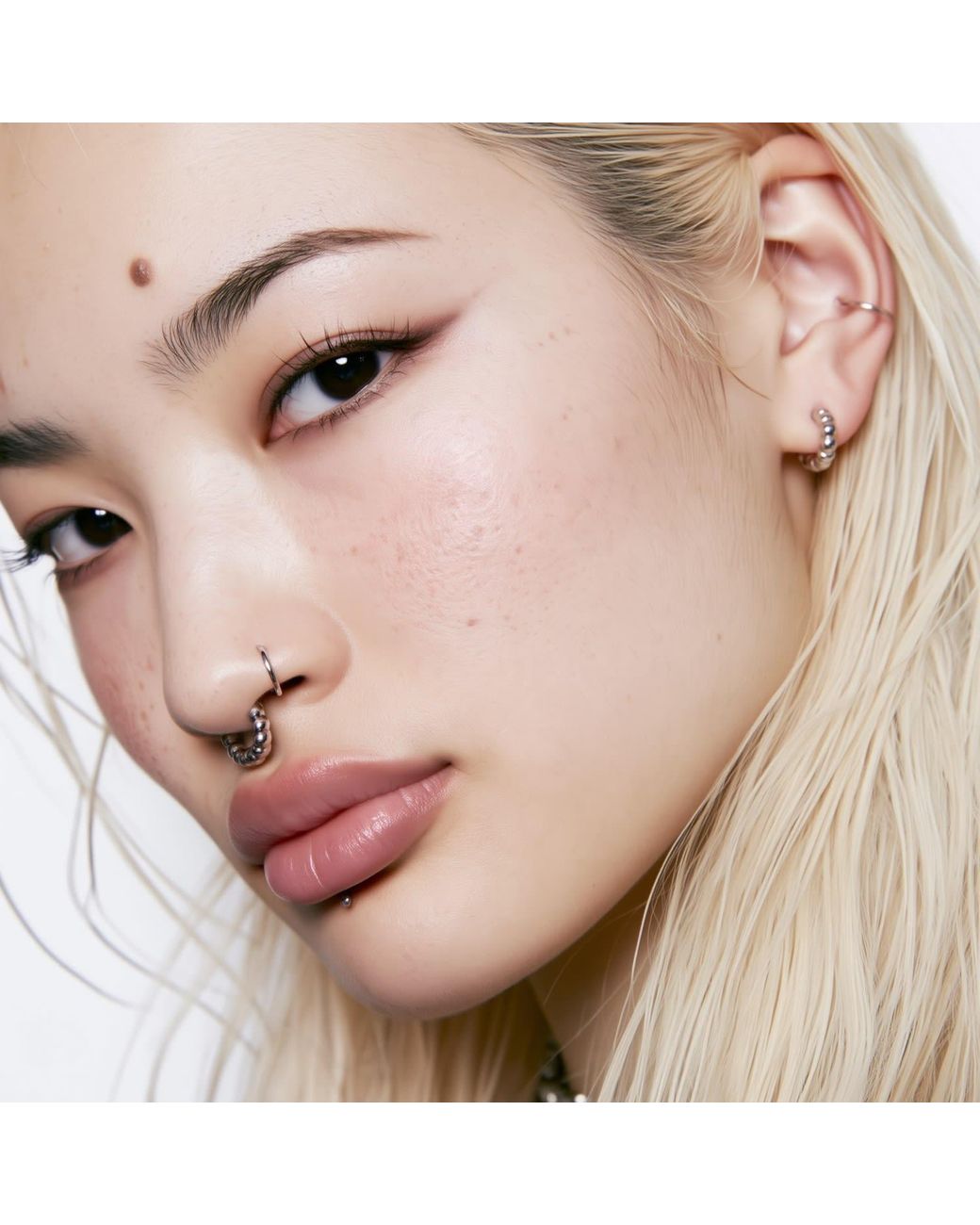 Tama Tokyo Metallic Tsubu Rhodium & Sterling Beaded Huggie Hoop And Septum Ring