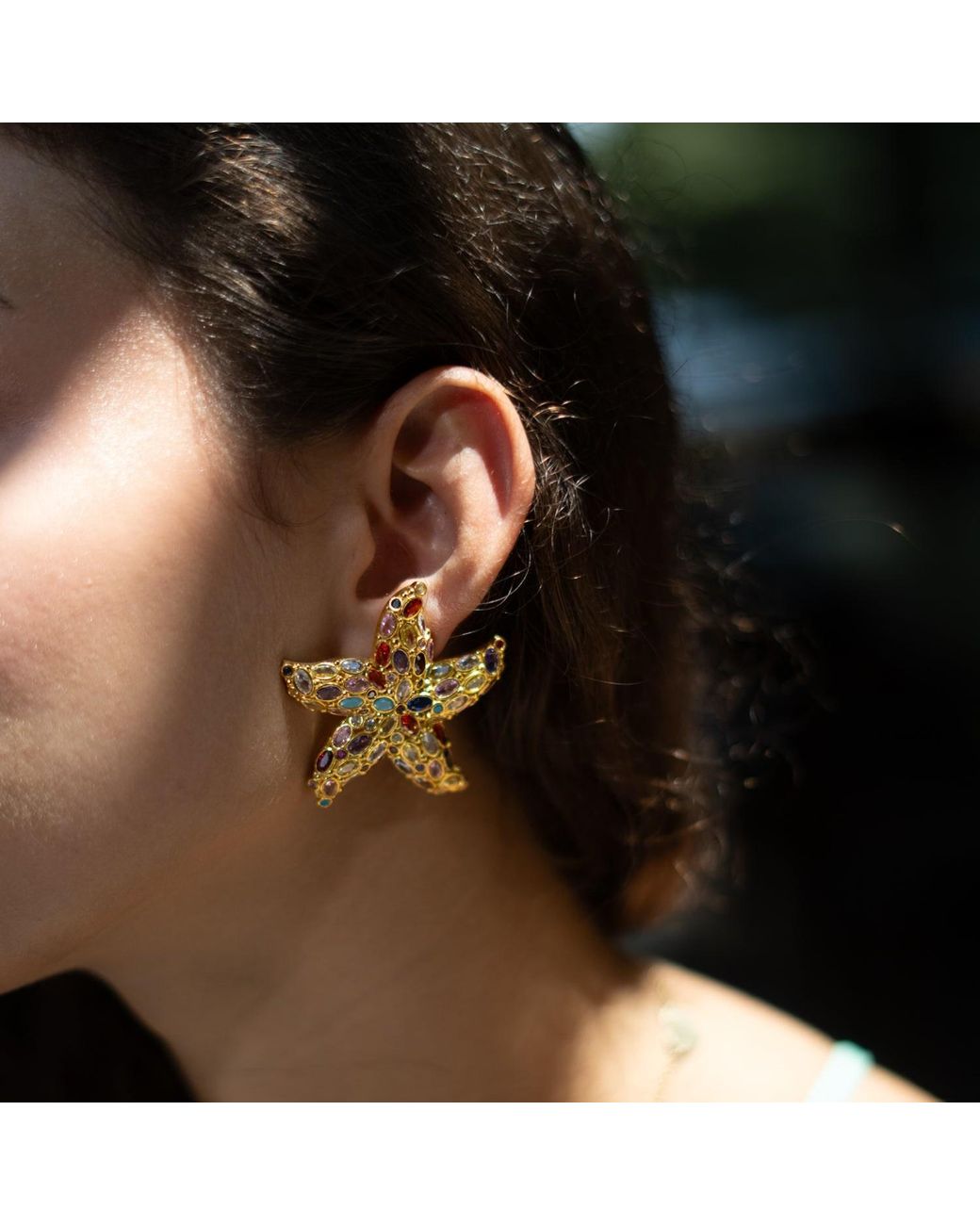 Ebru Jewelry Metallic Ocean Goddess Starfish Chunky Earrings
