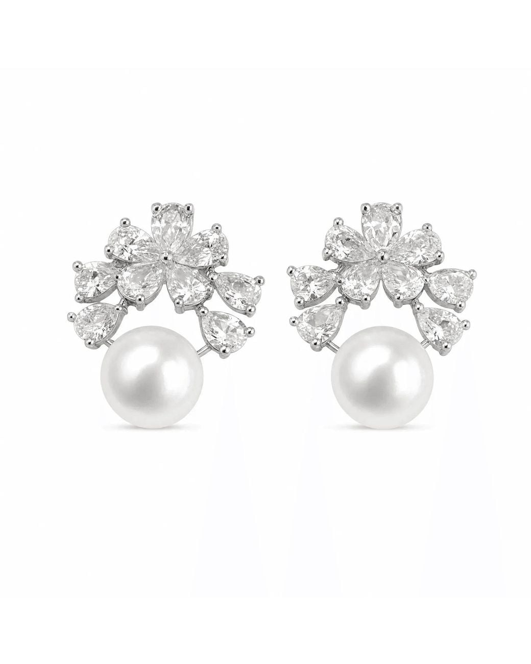 Angel Barocco Metallic Freshwater Pearl Floral Cluster Stud Earrings