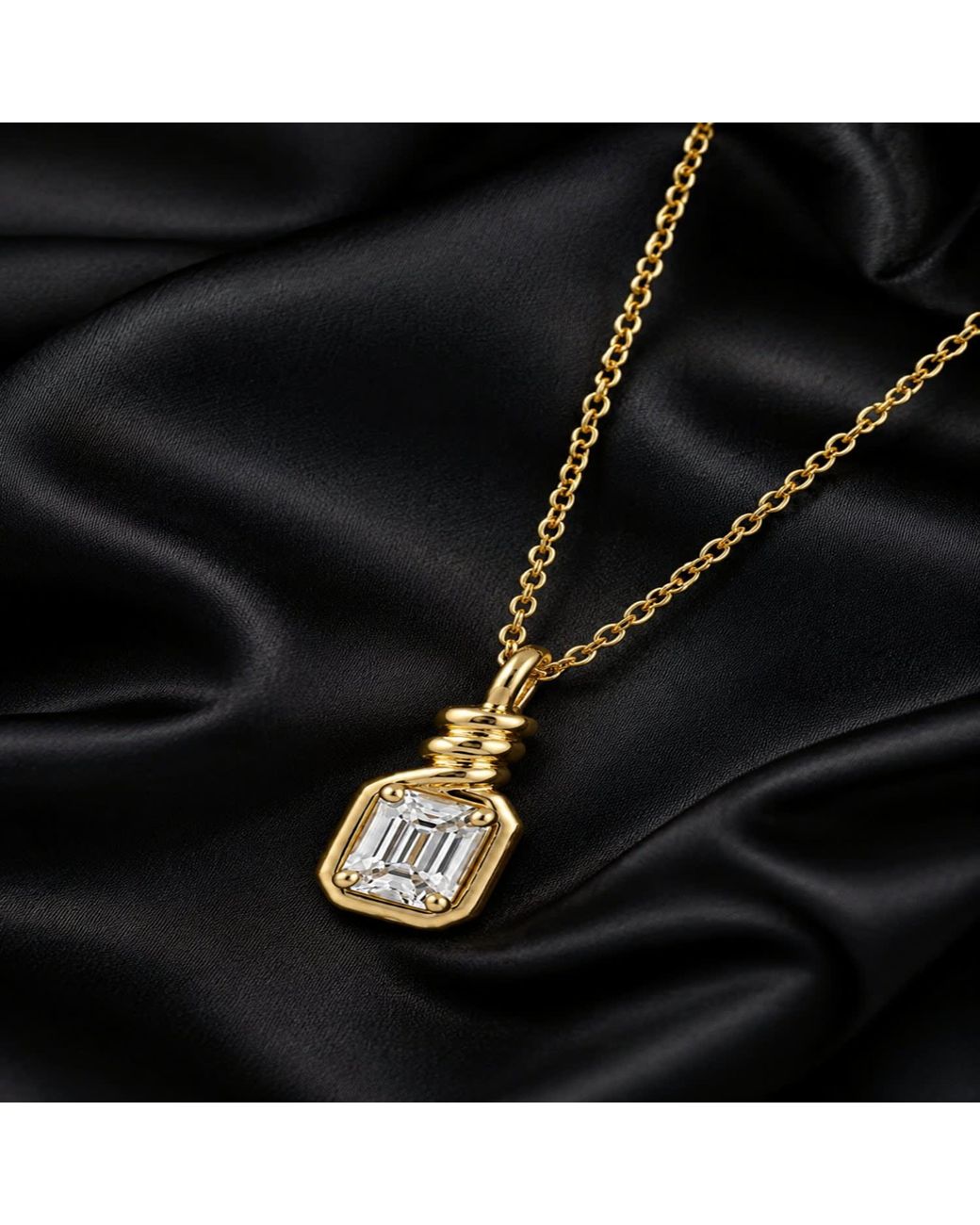 Artisan Metallic 14K Emerald-Cut Diamond Twisted Bail Pendant Necklace