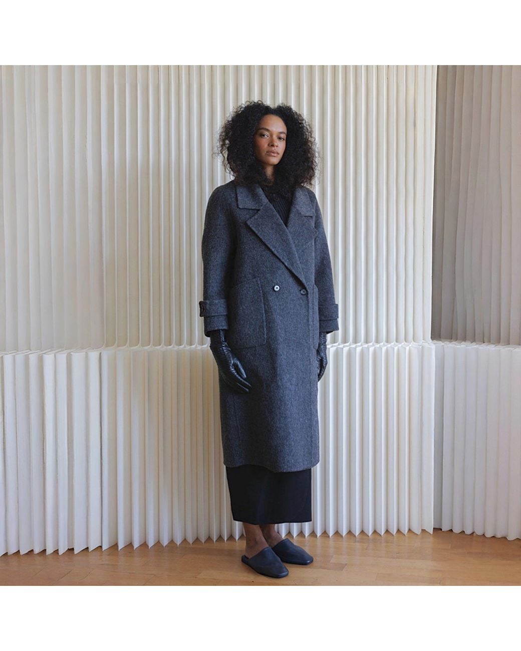 London Atelier Byproduct Black Woven Leather Long Gloves