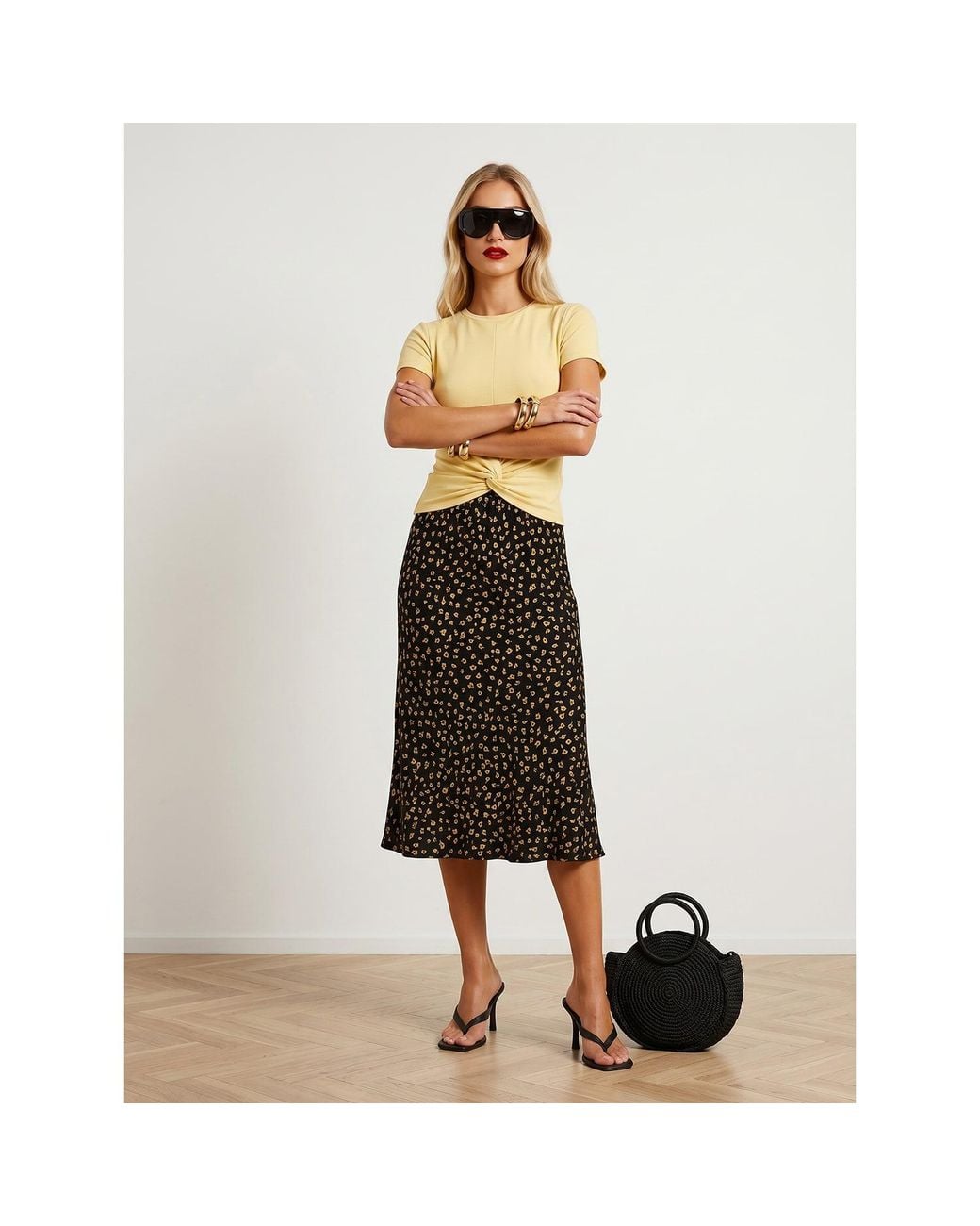 2KStyle Black Bailey Floral Midi Slip Skirt