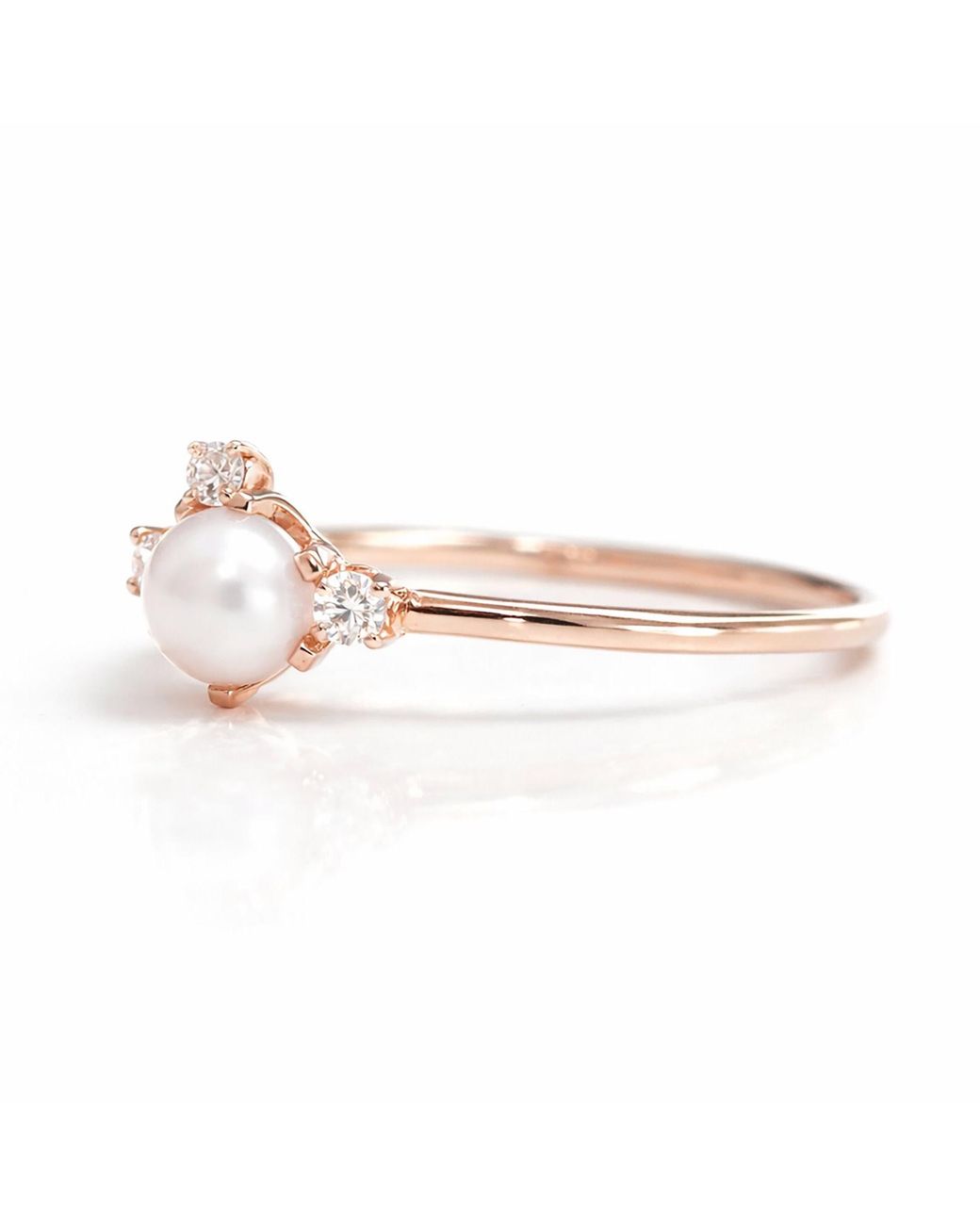 VicStoneNYC Fine Jewelry Metallic Luna Akoya Pearl Diamond Rose Solid Ring