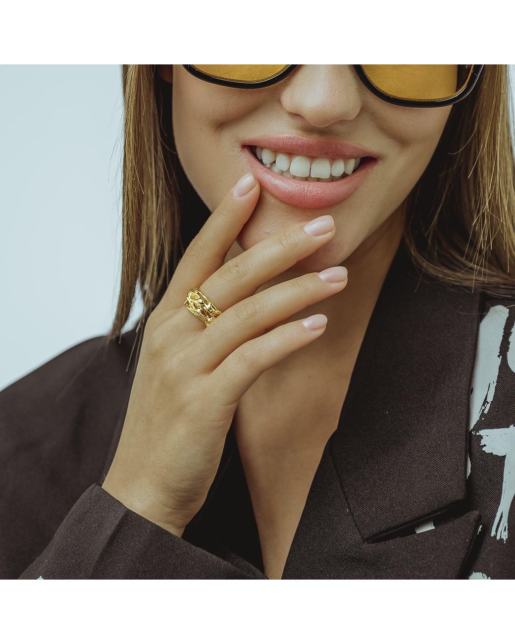 Mercela Metallic Woven Statement Ring – Chunky Textured Nature Inspired Ring Gift For Her