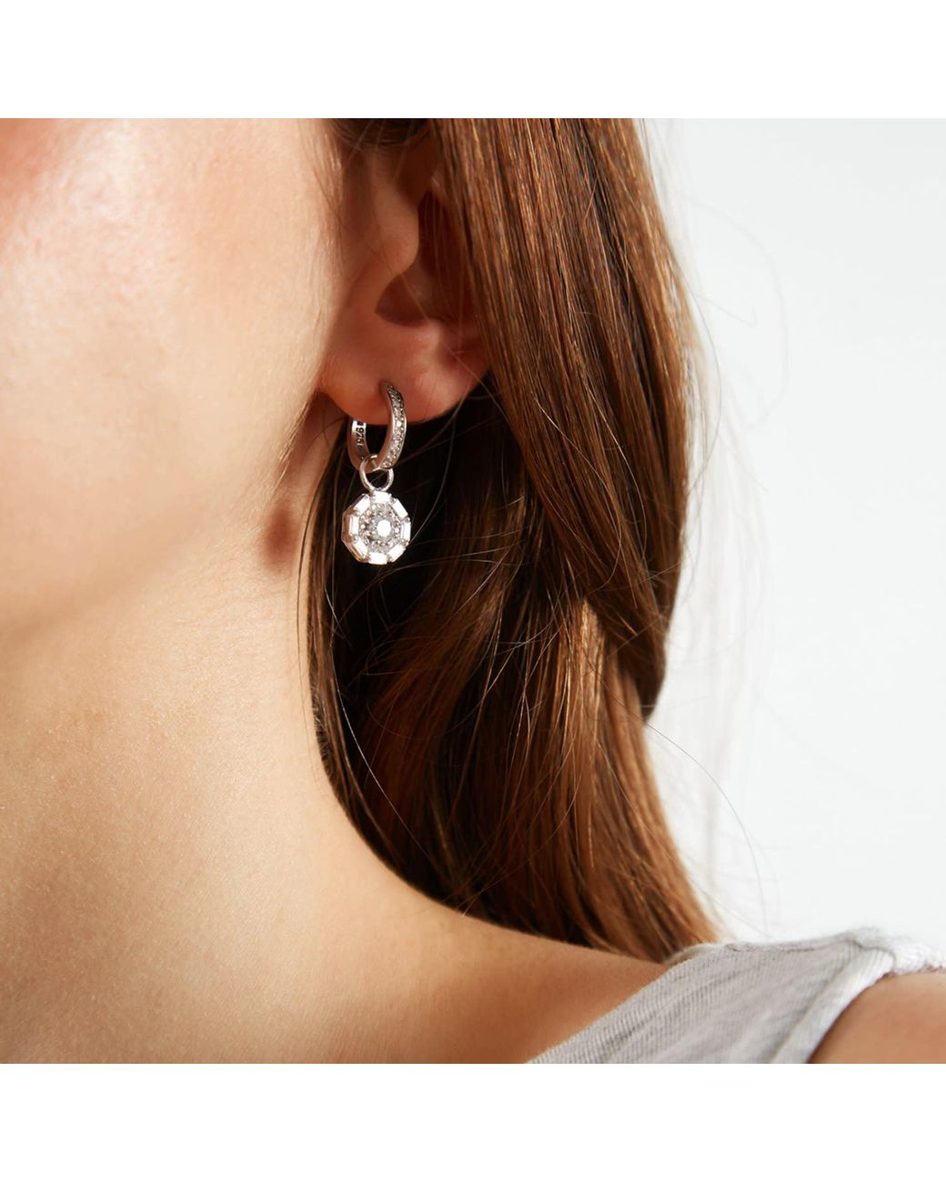 Ballinger Jewellery Metallic Something Sparkly Drop Hoop Earrings