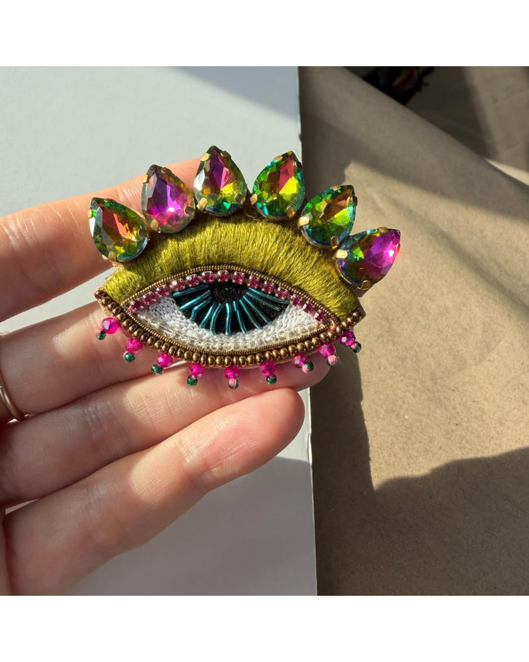 VETKA Green Eye Brooch With Crystals –Woodland Watch