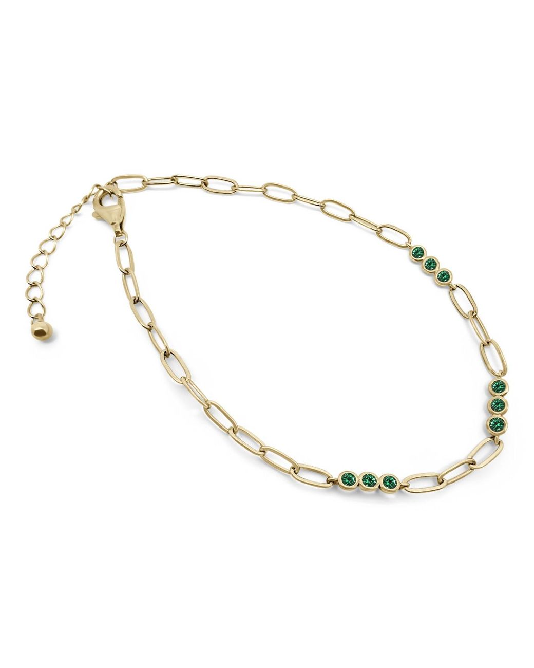 Clemence Wren Metallic Triple Emerald Gemstone Bracelet Chain