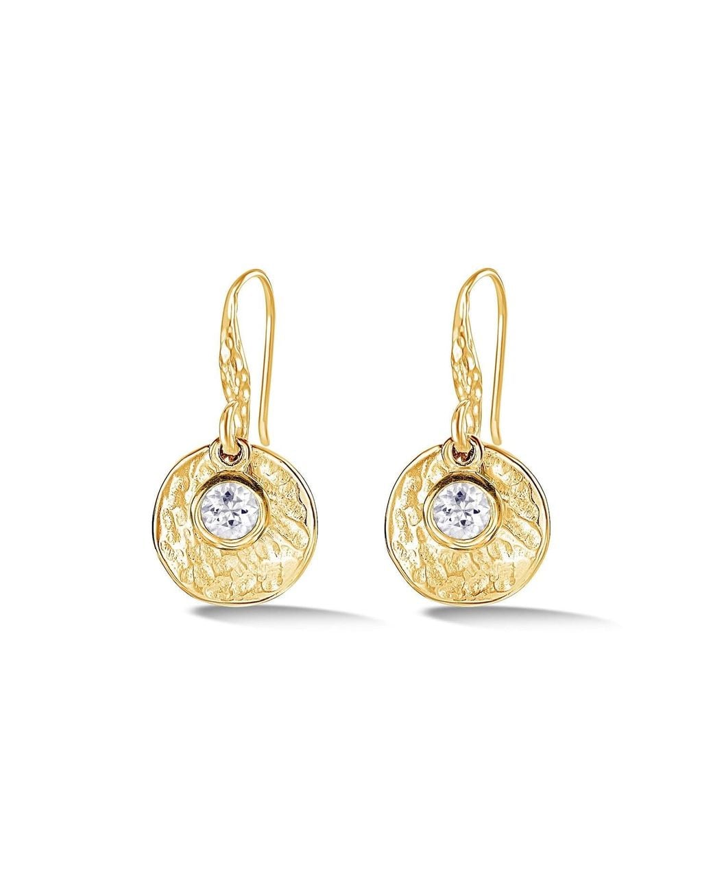 Dower & Hall Metallic Hammered Disc & Topaz Array Drop Earrings