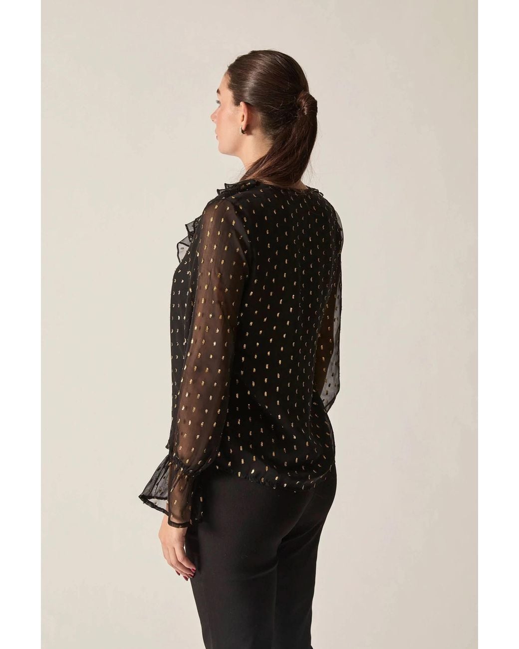 James Lakeland Black Metallic Ruffle Blouse