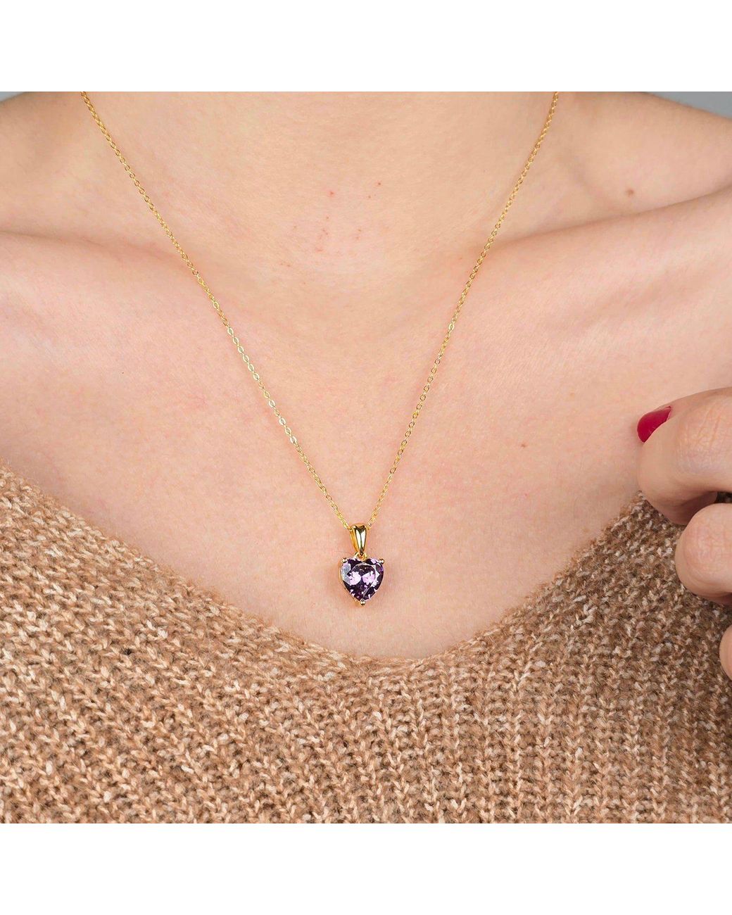 Sophelia Multicolor Heart Amethyst February Birthstone Necklace