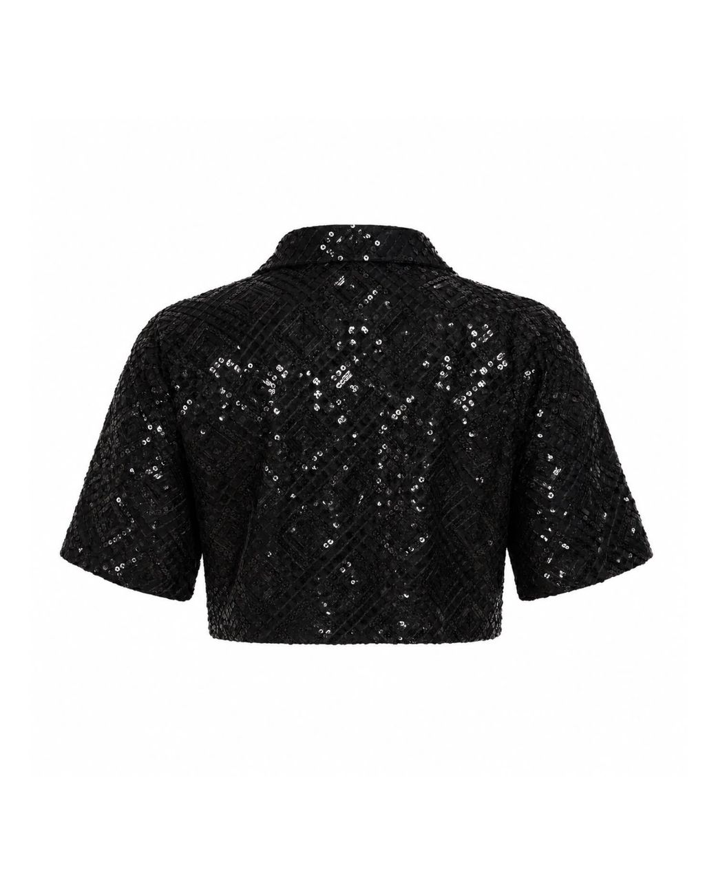 International Appeal Black Sequin Crop Shirt