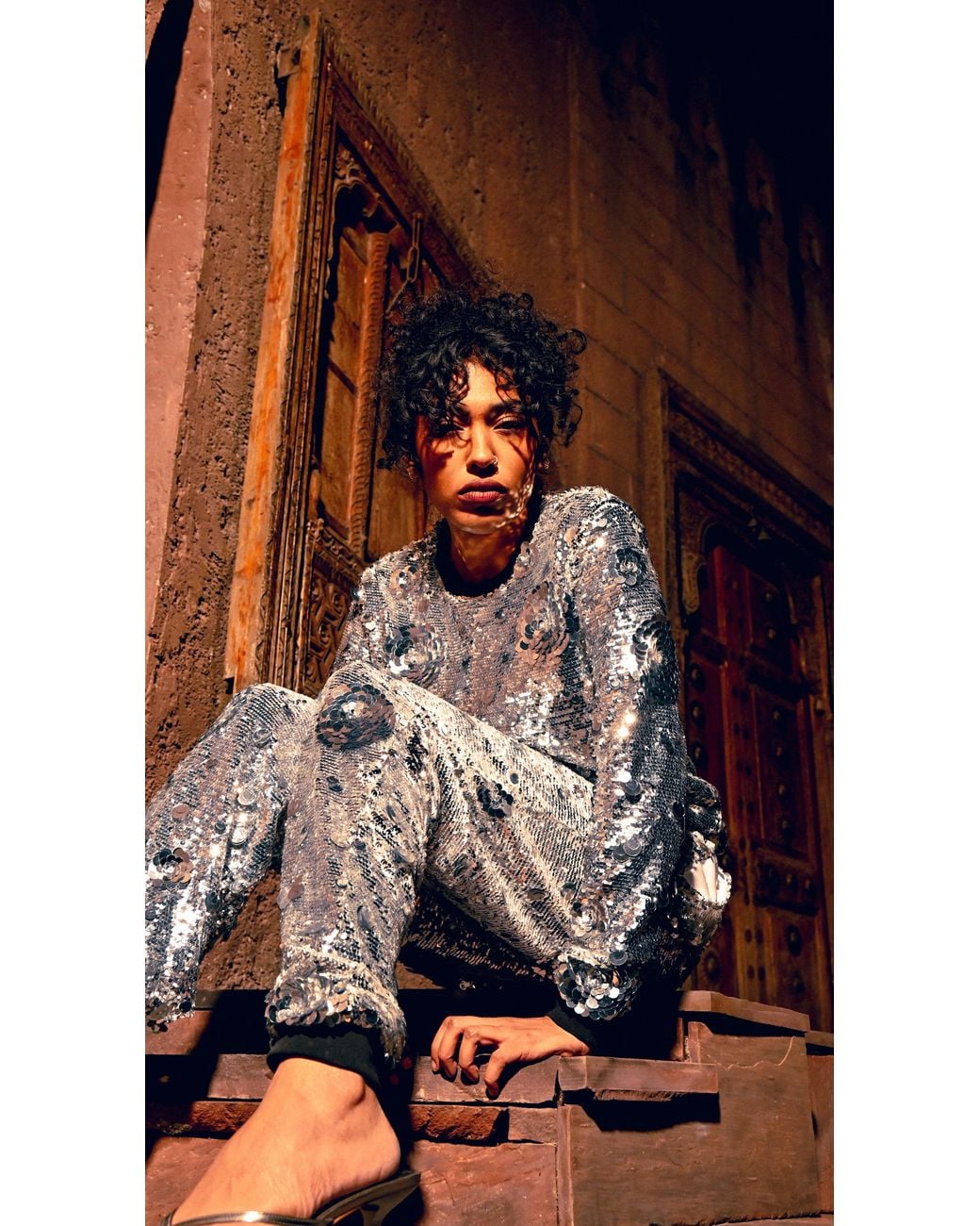 Any Old Iron Gray Petal To The Metal Sequin Joggers