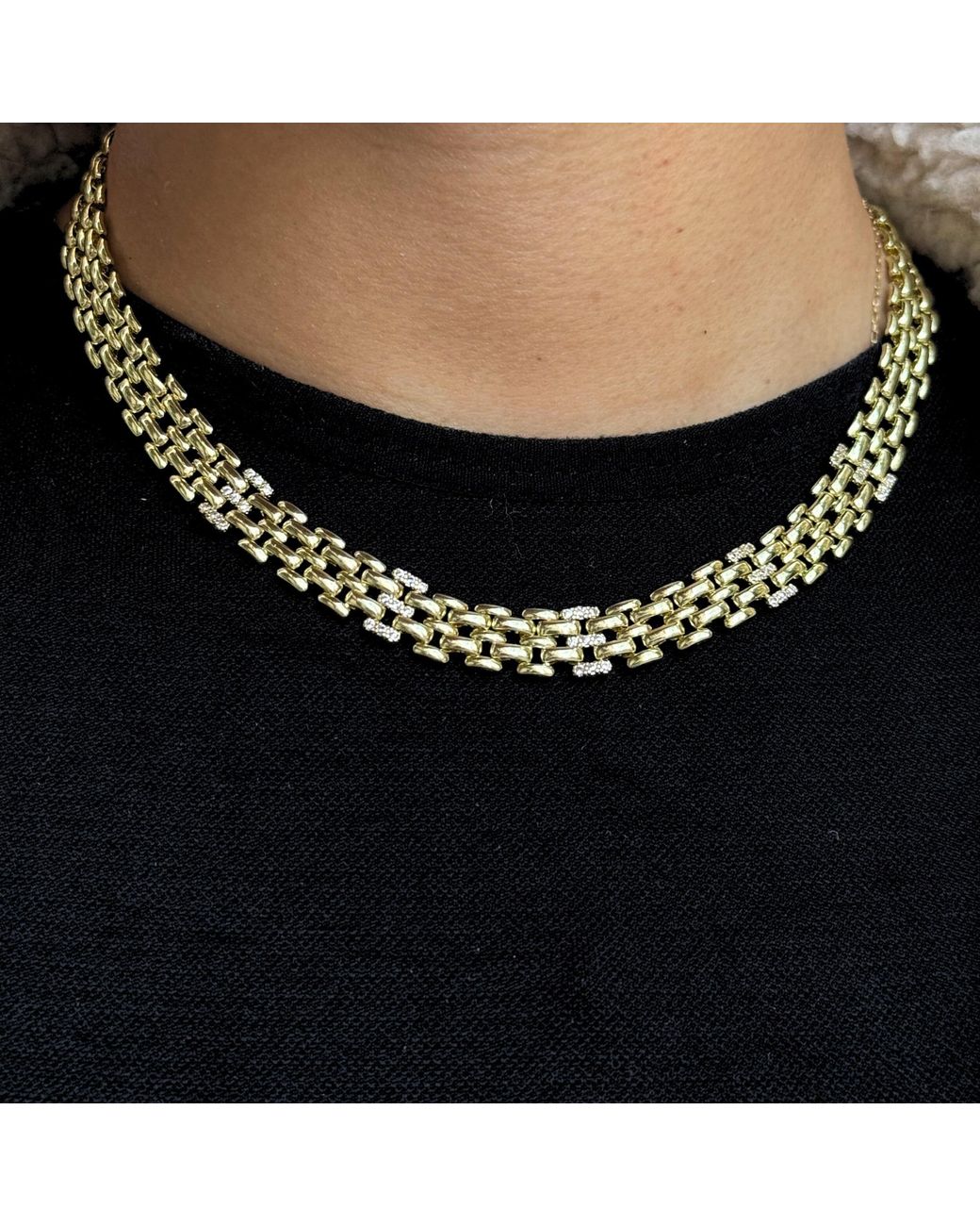Argento Vivo Metallic Pave Panthera Link Necklace