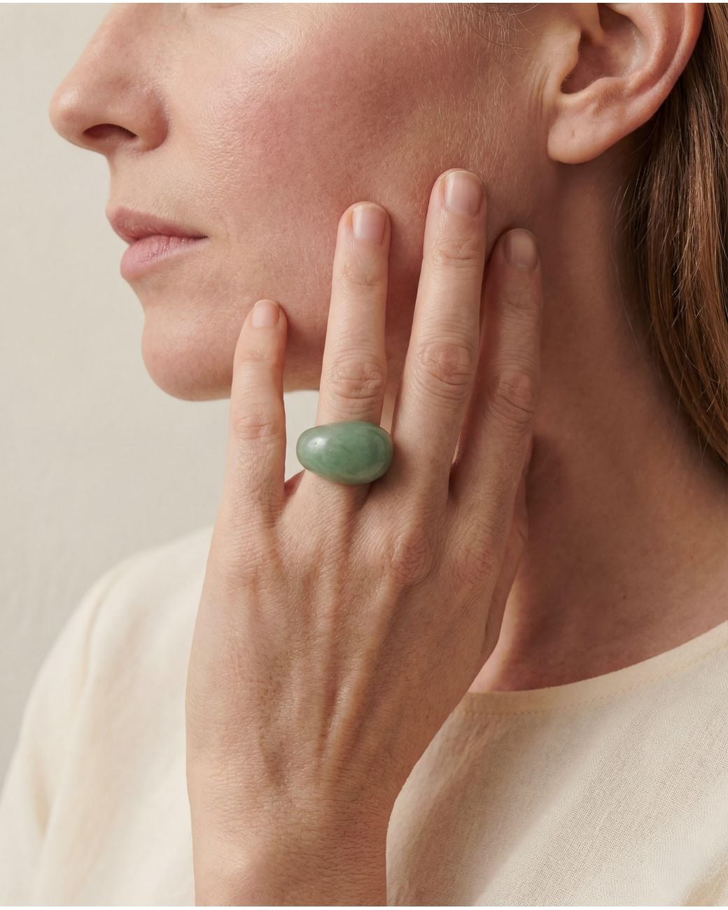 seree Green Dome Jade- Aventurine Signet Ring